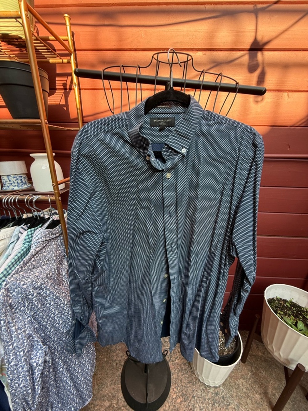 Banana Republic Navy Microdot Long-Sleeve Button-Down Shirt